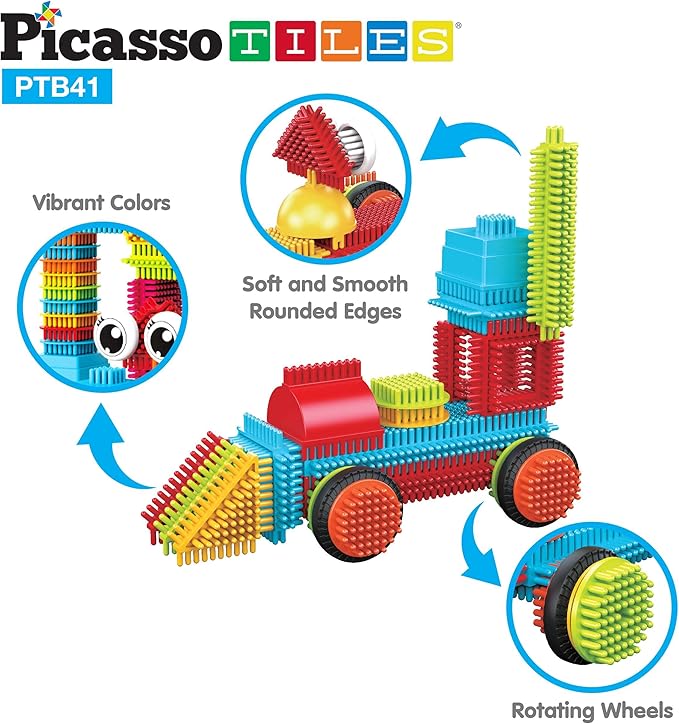 Picasso Toys 41pc Hedgehog Block Building Blocks Construction Toy Set w/IdeaBook Learning Playset None Magnetic STEM STEAM Educational Kit Child Brain Development Preschool Kindergarten PTB41