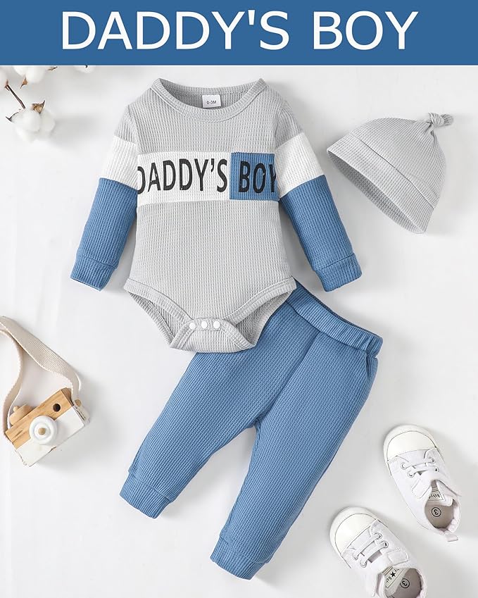 SUNNY PIGGY Baby Boy Clothes Newborn Infant Boys Outfits Romper Hat Pants 3PC Set 0-3 3-6 6-12 12-18 Month Clothing Gift