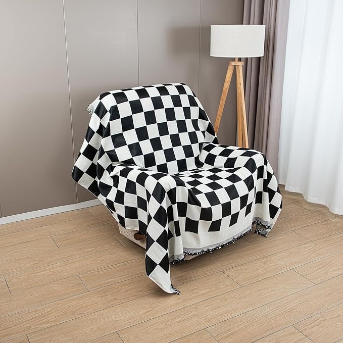 Recliner Chair Covers Lazy Boy Recliner Covers Armchair Cover Blanket Sofa Thick Soft Fabric Living Room Bedroom Throw Washable Sofa Slipcovers for Pets Kids (Black Plaid)