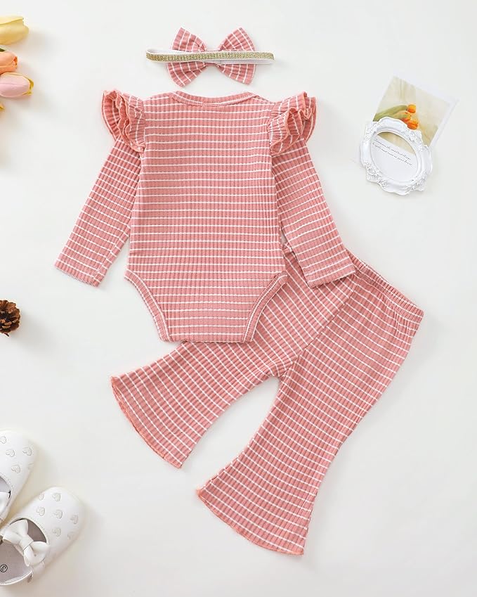 SUNNY PIGGY Newborn Baby Girl Clothes Infant Girls Outfits Ruffle Long Sleeve Romper Pants Set with Headband