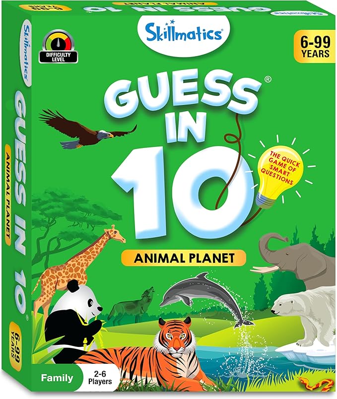 Skillmatics Card Game - Guess in 10 Animal Planet, Perfect for Boys, Girls, Kids, and Families Who Love Toys, Travel Games, Gifts for Ages 6, 7, 8, 9