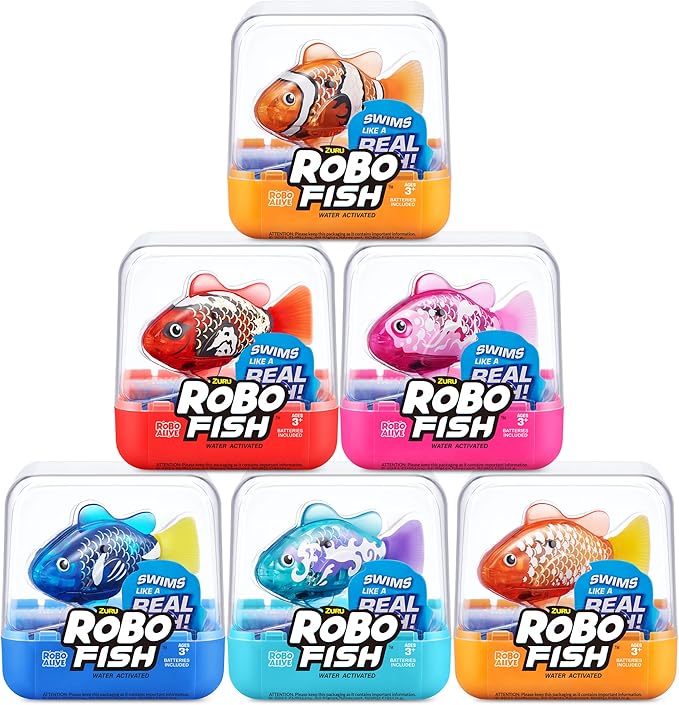 Robo Alive Robo Fish Robotic Swimming Fish (Blue + Red) by ZURU Water Activated, Changes Color, Comes with Batteries, Amazon Exclusive (2 Pack) Series 3