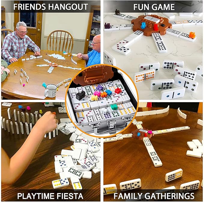 Yinlo Mexican Train Domino Set with Sound Effect, Dominoes Set for Travel, 91 Tiles Double 12 Colored Dominoes Travel Game Set with Aluminum Case