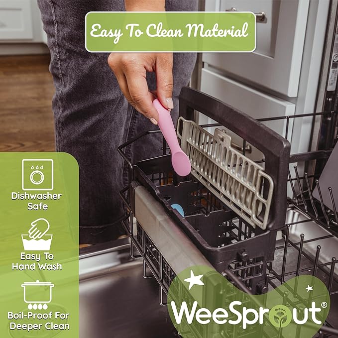 WeeSprout Baby Spoons for Self Feeding 6 Months +, Soft & Durable Silicone Utensils for Sensitive Gums & Teeth, Easy Grip Handles & Shorter Length for Little Hands, 3 Pack + Carrying Case