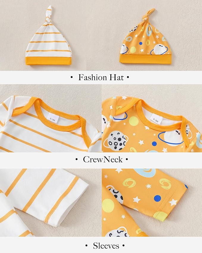 Newborn Baby Boy Clothes Infant Boys Outfits Romper 2-Pack Cute Baby Boy Pants Set Hat 0 3 6 9 12 18 Months