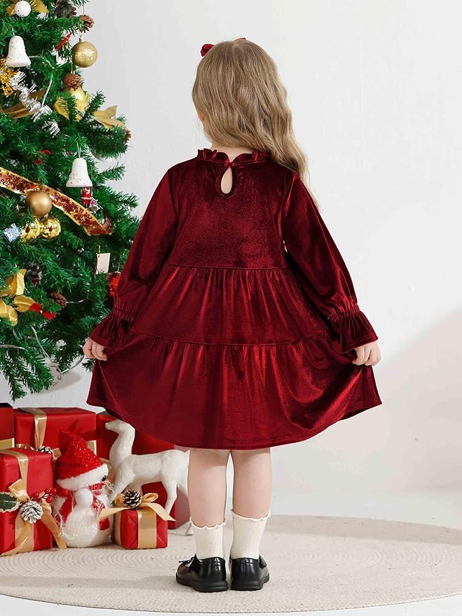 Toddler Baby Girls Velvet Dress Long Sleeve Christmas Dresses Princess Birthday Party Dresses Fall Winter Clothes
