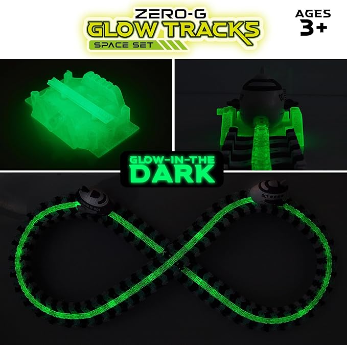 USA Toyz Zero G Space Glow Race Track for Kids- 258pc Glow in The Dark Flexible Race Track Set with Suction Cups, 2 Rocketship Cars, Take Apart STEM Building Toy Car Tracks for Boys and Girls Age 3+