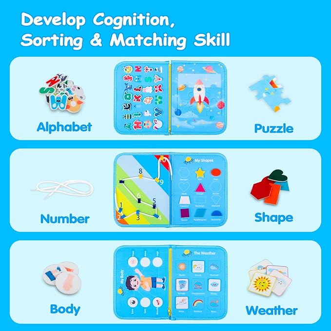 Toddler Busy Board Montessori Toys for 1 2 3 4 Year Old Boys Birthday Gifts - Educational Learning Busy Book Sensory Toys for Toddlers 1-3 - Airplane Car Travel Activities Toys for Kids Ages 2-4