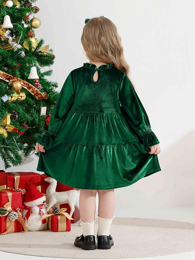 Toddler Baby Girls Velvet Dress Long Sleeve Christmas Dresses Princess Birthday Party Dresses Fall Winter Clothes