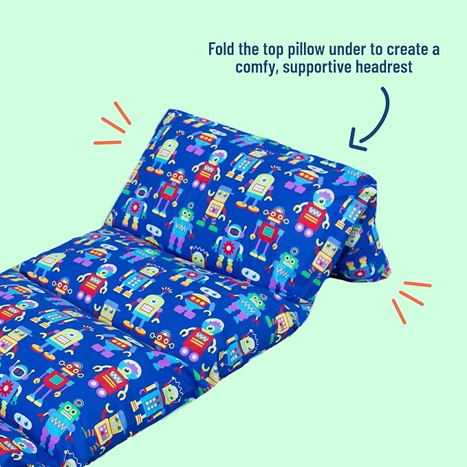 Wildkin Kids Floor Lounger: Ideal for Boys and Girls, Travel-Friendly, Perfect for Sleepovers - Pillow Lounger for Kids, Requires Standard Size Pillows Not Included (Robots)