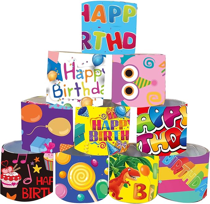 48 Pcs Happy Birthday Slap Bracelets for Kids Birthday Party Slap Bracelets Bulk Snap Bracelet Party Favors Supplies for kids&teens Gifts Teacher Classroom School Favors Prizes Exchanging Gifts
