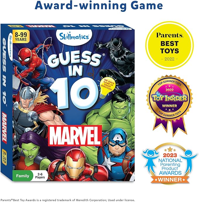 Skillmatics Card Game - Guess in 10 Marvel, Perfect for Boys, Girls, Teens, Adults Who Love Avengers, Spiderman, Iron Man, Travel Game, Gifts for Ages 8, 9, 10 and Up