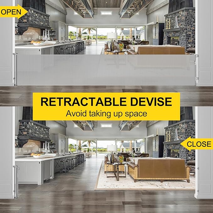 175 Inch Extra Wide Retractable Baby Gates for Large Openings, Extra Long Retractable Dog Gate for Doorways 33" Tall Mesh Pet Gate for Wide Openings Large Baby Gate for Indoor Outdoor (Light Gray)