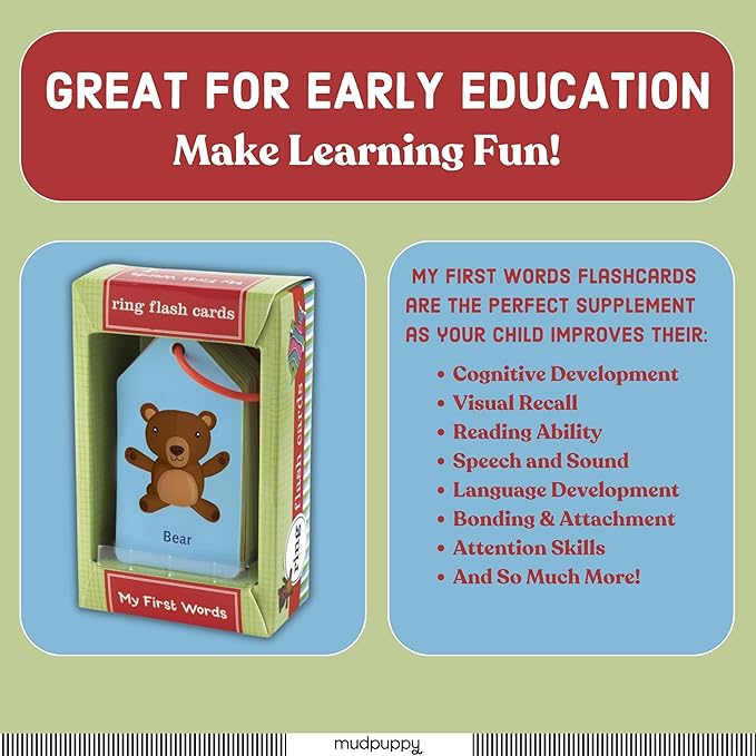 Mudpuppy My First Words — Ring Flashcards 26 Durable Double Sided Word Cards and Reclosable Ring with Colorful Art for Babies Ages 1+ Perfect for Preschool Or Travel for Teachers and Parents