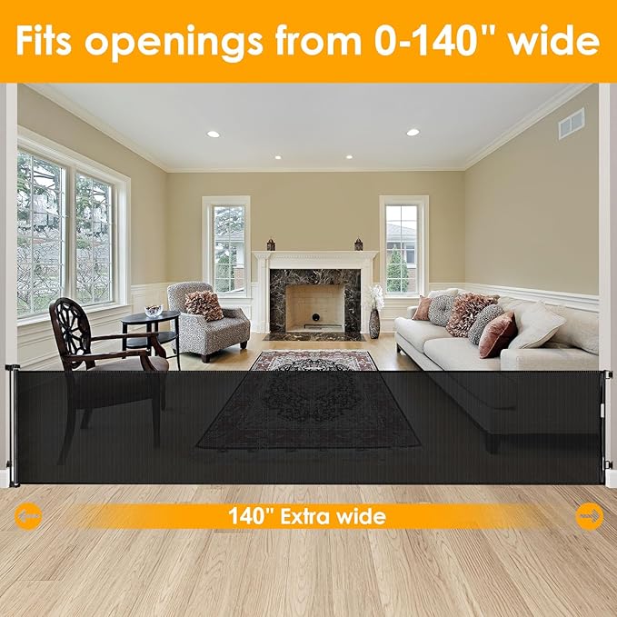 140 Inch Retractable Dog Gate Extra Wide Dog Gates for Large Openings Retractable Baby Gates for Doorway Extra Wide Baby Gate Long Dog Gates Indoor Extra Long Baby Gate Retractable Pet Gates for Kids