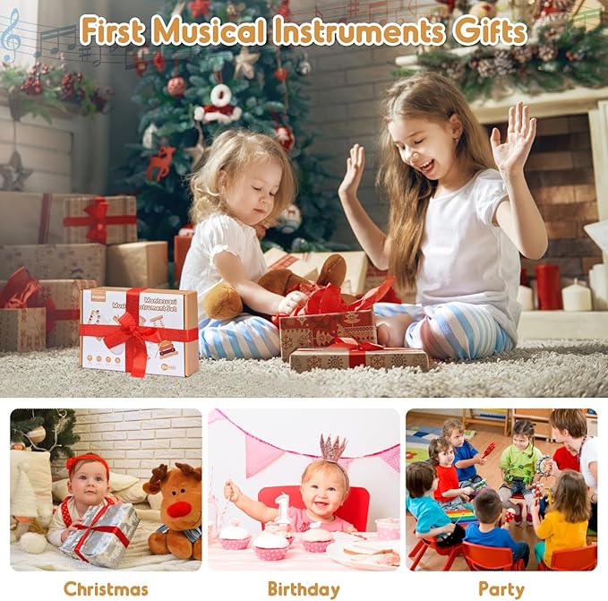 Musical Toys for Toddlers, Montessori Toys for Ages 0+, Wooden Musical Instruments Baby Toys for 1st Birthday, Music Preschool Educational Toys Xylophone for Kids Boy and Girl