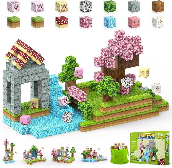 Magnetic Blocks Building Toys,108PCS Magnetic Building Blocks,Magnets Cubes Garden Set,Toddler STEM Sensory Construction Toys 3 4 5 6 7 Girls Boys Christmas Birthday Gifts for 3+ Years Old Kids