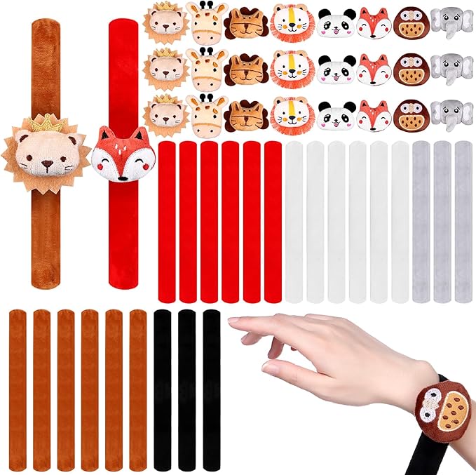 24 Pcs Stuffed Animal Slap Bracelets Plush Slap Bracelets Cute Wrist Slap Band Pets Slap Bracelet Animals Wrist Bear Puppy Pandas for Boys Girls Birthday Gifts Party Favors 8 Styles