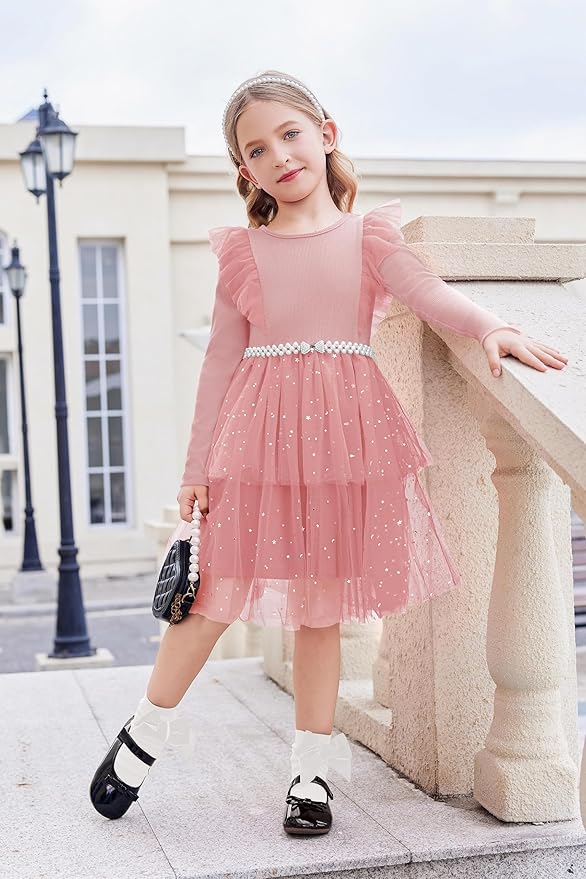 Arshiner Toddler Dress Baby Girls Tutu Tiered Formal Party Sequin Tulle Dresses Fall Winter Clothes for 1-6 Years