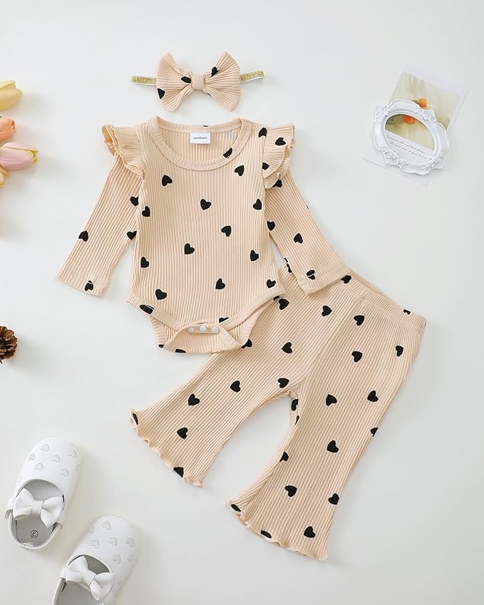 SUNNY PIGGY Newborn Baby Girl Clothes Infant Girls Outfits Ruffle Long Sleeve Romper Pants Set with Headband