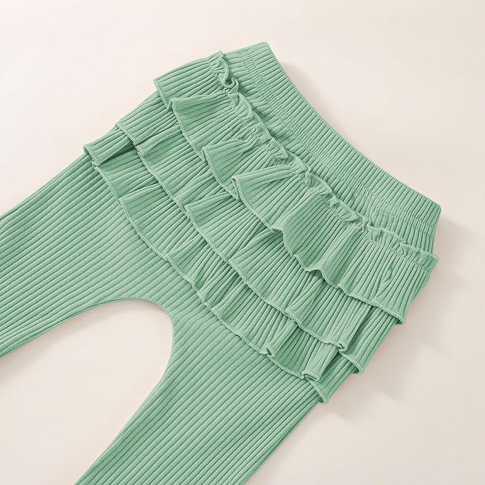 Baby Girl Clothes Newborn Infant Fall Winter Outifts Ribbed Ruffle Long Sleeve Romper Pant Outfit Set 3pcs 0-18Months