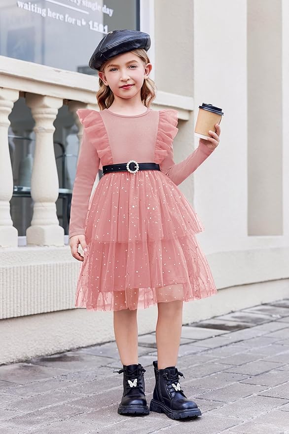 Arshiner Toddler Dress Baby Girls Tutu Tiered Formal Party Sequin Tulle Dresses Fall Winter Clothes for 1-6 Years