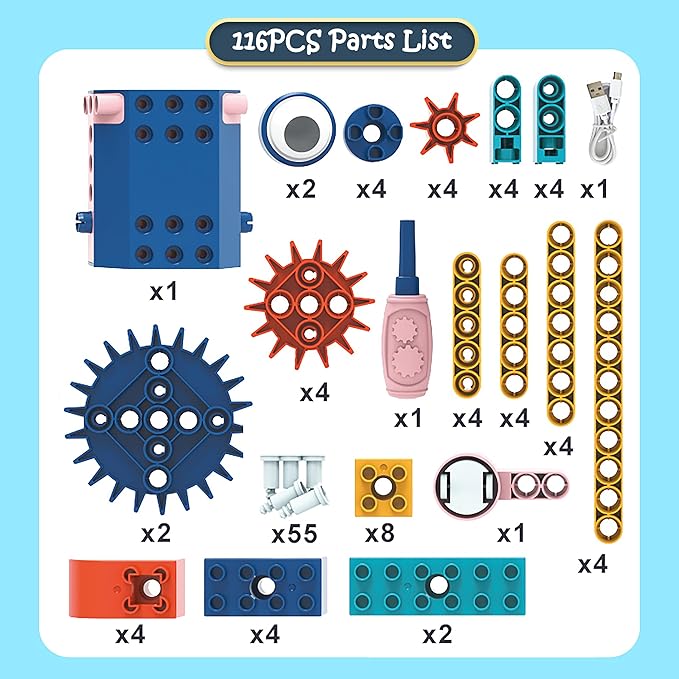 26-in-1 116Pcs Large Particles Electric Drive Building Blocks Toys Stem Kits Erector Sets Engineering Take Apart Assembly Tinker Toys for Boys Kids Children Age 6+