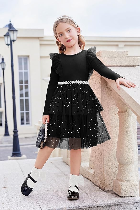 Arshiner Toddler Dress Baby Girls Tutu Tiered Formal Party Sequin Tulle Dresses Fall Winter Clothes for 1-6 Years