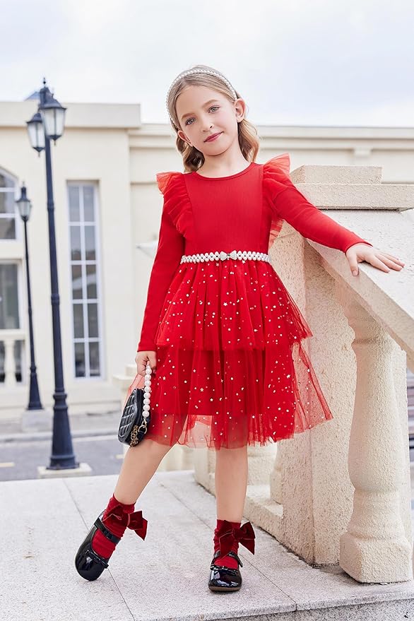 Arshiner Toddler Dress Baby Girls Tutu Tiered Formal Party Sequin Tulle Dresses Fall Winter Clothes for 1-6 Years