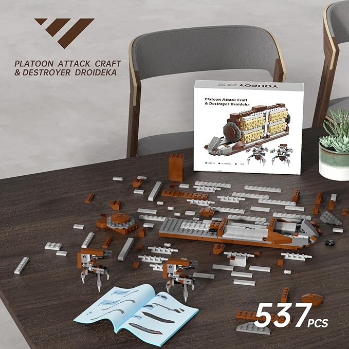 32-Piece Battle Soldiers Army Clanker Platoon Attack Craft Building Kit, with 2 Droidekas Action Figures Building Blocks Set, Toys Gifts for Boys Kids Ages 6-12 Year Old (537 Pieces)