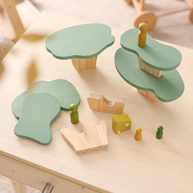 Wooden Tree Toy 15 PCS Wood Stacking Forest Toys for Toddlers, Peg Doll and Tree Sensory Toys Educational Balancing Activities Toy, Montessori Toys for Toddlers 1 2 3 Year Old