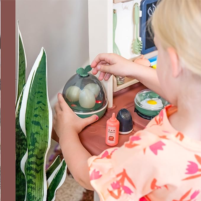 Sunnydaze Mini Meals Interactive Play Kitchen with Lights and Sounds - Kids Toy Kitchen Playset with 65-Piece Accessory Pack