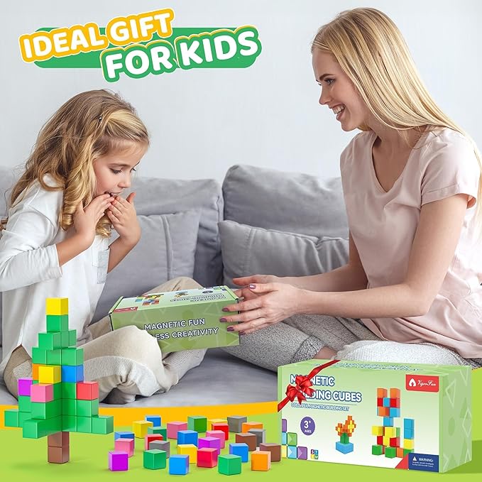 64PCS Magnetic Blocks Set, Magnet Building Blocks with Toy Figurine and Storage Bag for Kids Gifts, STEM Educational Preschool Sensory Toys for Toddlers Boys Girls Ages 3 4 5 6 7 8 +(Bright Color)