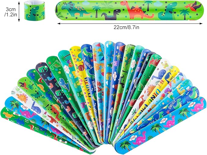 48 Pcs Slap Bracelets for Kids Dinosaur Snap Bracelets Bulk Bracelet for Boys Party Supplies Favors Classroom Prizes Exchanging Gifts Christmas Easter Thanksgiving Holiday Gifts