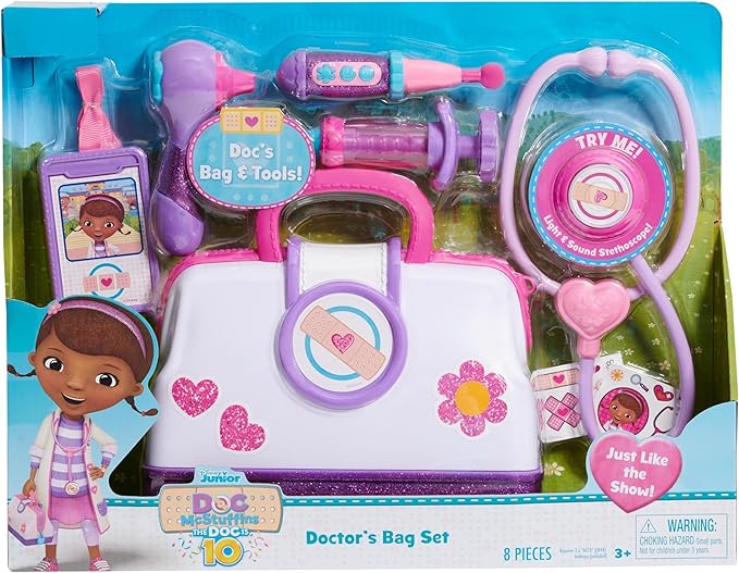 DOC MCSTUFFINS Disney Junior Toy Hospital Doctor's Bag Set, 7-piece Dress Up and Pretend Play Doctor Kit, Officially Licensed Kids Toys for Ages 3 Up