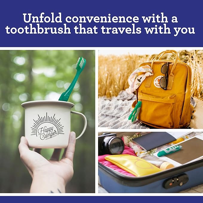 GuruNanda Folding Toothbrush with Built-in Cover, Perfect for Travel, Hiking & Camping, Compact & Portable, On-The-go Toothbrush with Soft Bristles & Ergonomic Handle, for Adults & Kids (1 Count)