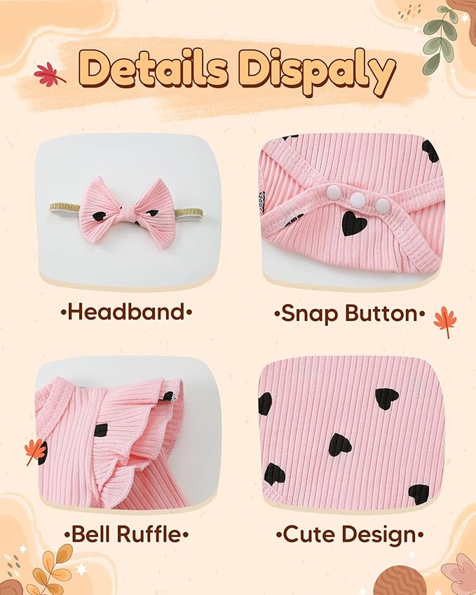 SUNNY PIGGY Newborn Baby Girl Clothes Infant Girls Outfits Ruffle Long Sleeve Romper Pants Set with Headband