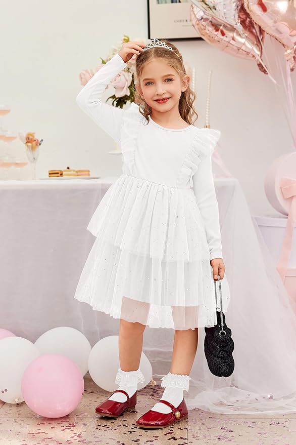 Arshiner Toddler Dress Baby Girls Tutu Tiered Formal Party Sequin Tulle Dresses Fall Winter Clothes for 1-6 Years