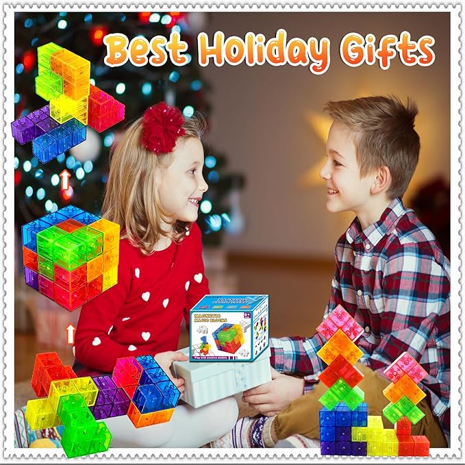 Magnetic Building Blocks Magic Magnetic 3D Puzzle Cubes, Set of 14 Multi Shapes Magnetics Blocks with 108 Guide Cards,Parent-Child Interactive Children's Educational Toys (14color)