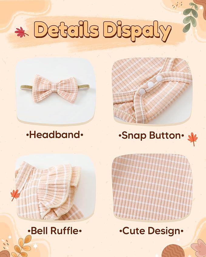 SUNNY PIGGY Newborn Baby Girl Clothes Infant Girls Outfits Ruffle Long Sleeve Romper Pants Set with Headband