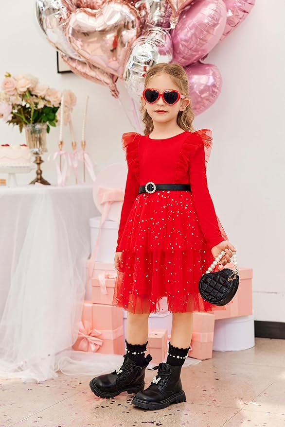 Arshiner Toddler Dress Baby Girls Tutu Tiered Formal Party Sequin Tulle Dresses Fall Winter Clothes for 1-6 Years