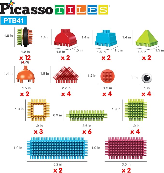 Picasso Toys 41pc Hedgehog Block Building Blocks Construction Toy Set w/IdeaBook Learning Playset None Magnetic STEM STEAM Educational Kit Child Brain Development Preschool Kindergarten PTB41