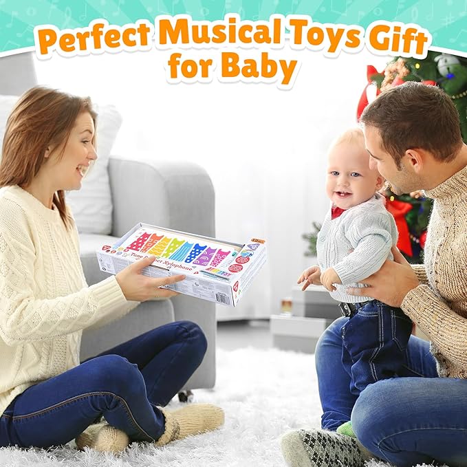 PLAY Touch Xylophone Piano Musical Toys for Toddlers 1-3 with Pen and Lights, Music Instruments Learning Toys for Babies Boys Girls Gifts, Built-in Songs Teaching & Batteries, Imitation Wood Grain