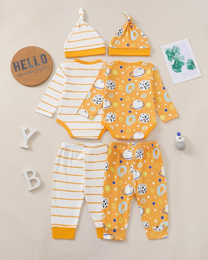 Newborn Baby Boy Clothes Infant Boys Outfits Romper 2-Pack Cute Baby Boy Pants Set Hat 0 3 6 9 12 18 Months