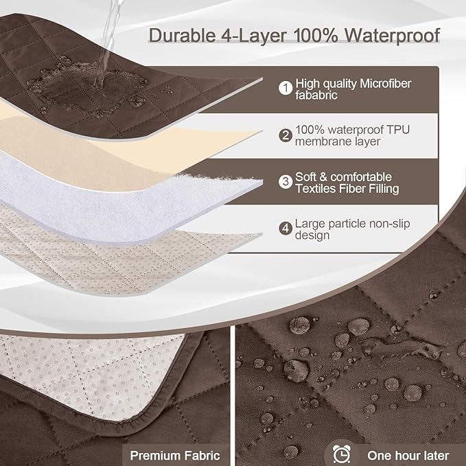 KinCam 100% Waterproof Recliner Loveseat Cover with Console, Non-Slip Reclining Couch Covers for 2 Seat, Recliner Sofa Cover Furniture Protector with Elastic Straps for Kids, Pets, Deep Brown