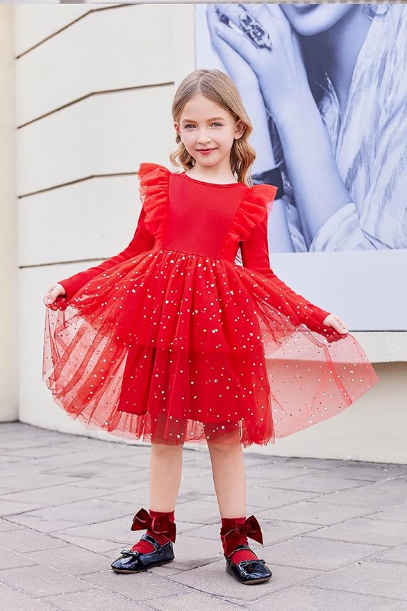 Arshiner Toddler Dress Baby Girls Tutu Tiered Formal Party Sequin Tulle Dresses Fall Winter Clothes for 1-6 Years