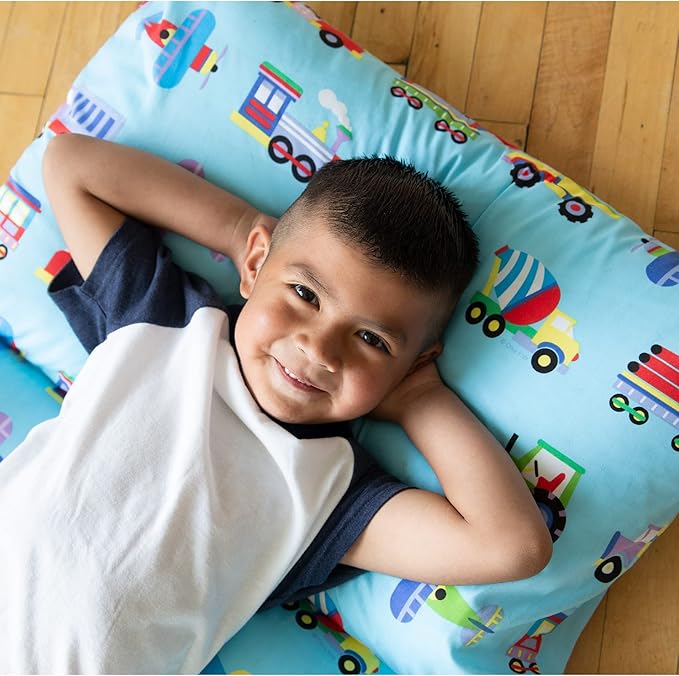 Wildkin Kids Floor Lounger: Ideal for Boys and Girls, Travel-Friendly, Perfect for Sleepovers - Pillow Lounger for Kids, Requires Standard Size Pillows Not Included (Trains, Planes, and Trucks)