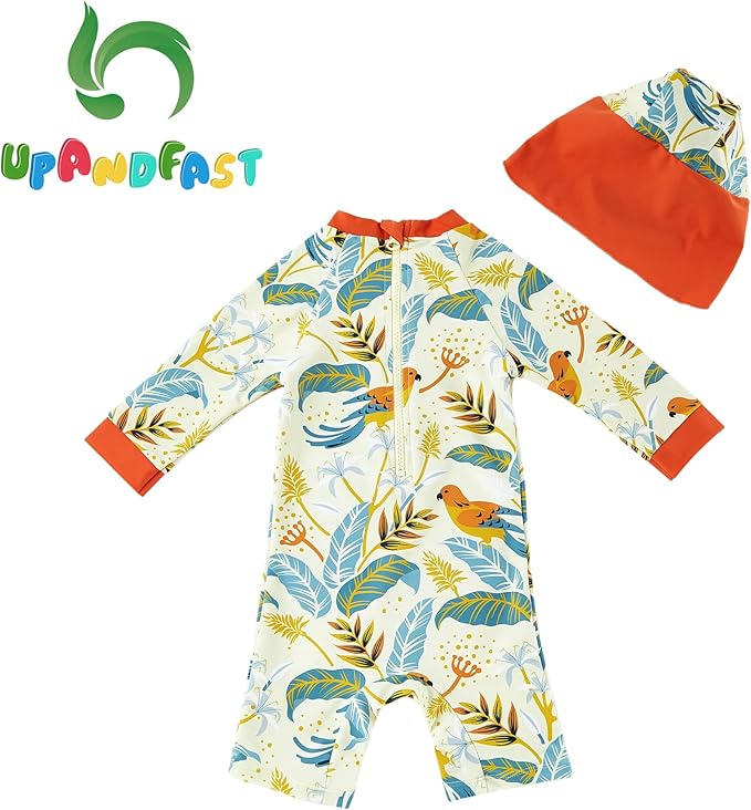 upandfast Baby/Toddler Swimsuit UPF 50+ Sun Protection One Piece Zipper Bathing Suit with Sun Hat Infant Beach Swimwear