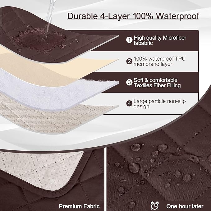 KinCam 100% Waterproof Recliner Chair Cover, Reclining Couch Covers for Pets, Dogs, Recliner Couch Slipcover Furniture Protector with Elastic Straps for Kids(28", Coffee)