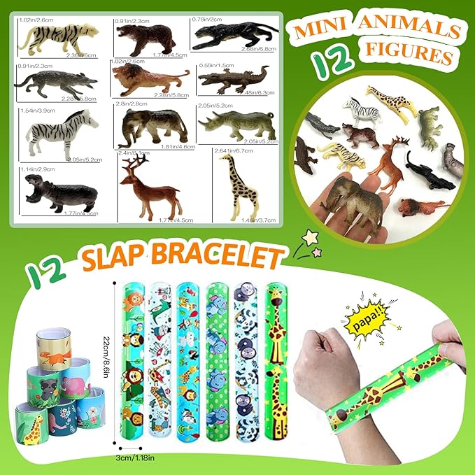 158 pcs Safari Party Favors for 12 kids ,Jungle Safari Birthday Party Supplies, Wild Animal Goodie Bags ,Safari Birthday Decorations Gift Bag Fillers Pinata Stuffers, Wild Animals Themed Party Toys